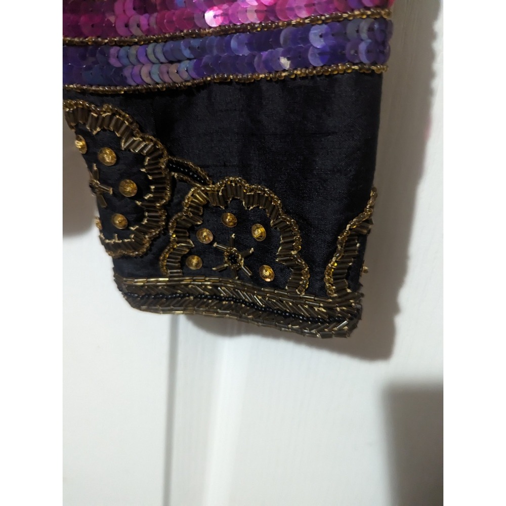 VINTAGE Leslie Fay Evenings  Jacket 100% Silk Beaded Sequined Small S 70's 80's - Picture 5 of 11